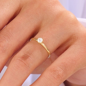 Diamond Simple Engagement Ring, 14k Solid Gold 0.25ct Basic Solitaire Ring, 6 Prong Tiny Diamond Ring, Minimalist Proposal Bridal Gift Ring image 3