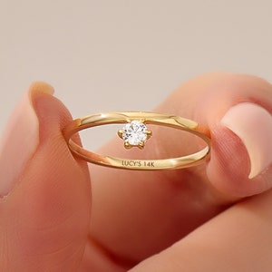 Diamond Ring, Solid Gold Band Ring, Tiny Diamond Ring, Promise Ring for Her, Dainty Wedding Ring, Gift for Girlfriend, Wife, Her