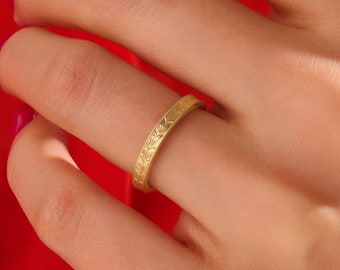 14k Gold Wheat Engraved Wedding Band, His Hers Solid Gold Band, 3mm Simple Marriage Ring, Couples Matching Band, Nature Inspired Ring