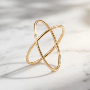 14K Solid Gold X Ring – Minimalist Criss Cross Thumb Ring, Pointer Ring for Women