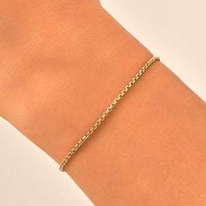14k Solid Gold Box Chain Bransoletka Unisex Prawdziwe Złote Bransoletki Warstwowe dla Mężczyzn lub Kobiet Prosty Składany Prezent Biżuteria na Prezent Urodzinowy