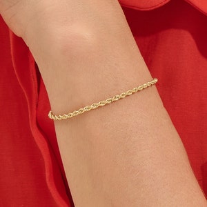 14K Oval Chain Bracelet, Solid Gold Flat Chain Bracelets for
