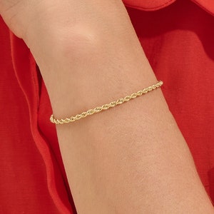 14k Gold Twisted Rope Chain Bracelet, Solid Gold Unisex Bracelet, Womens Mens Minimalist Chain, Thin Stacking Bracelet, Simple Anklet Chain