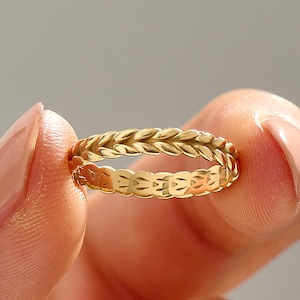 14k Solid Gold Wheat Wedding Band, Nature-Inspired Ring for Women or Men, Floral Texture Gold Band, Minimalist Botanical Design Gift for Her