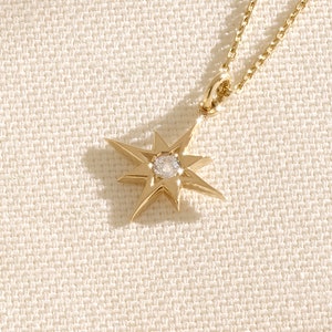 Diamond North Star Pendant, 14k Solid Gold Celestial Necklace, Dainty Compass Star Charm, Minimalist Gift for Her, Star Jewelry Gifts