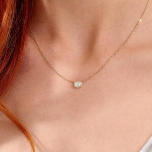 14k Solid Gold Necklace Moissanite Solitaire Necklace Emerald Cut Moissanite Necklace Simple Necklace for Women Lab Grown Necklace Handmade