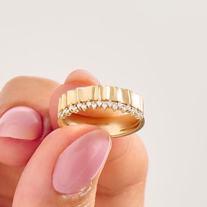 Diamond Wedding Band, 14k Gold Pave Diamond Ring, Solid Gold Half Eternity Ring,  Women Thick Band Ring, Natural Diamond Wide Wedding Ring