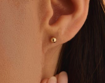 Ball Stud Earring, 14K Solid Gold Sphere Studs, Minimalist Dainty Gold Earring For Women, Everyday Fine Jewelry Gift