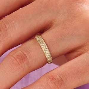 Diamond Wedding Band, 14k Gold Diamond Ring, Womens Pave Diamond Ring, Natural Diamond Full Eternity Ring, Minimalist Anniversary Band image 1