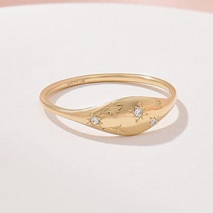 Diamond Star Ring – 14k Gold Celestial Pinky Ring for Women
