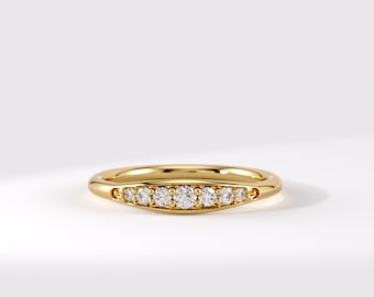 LAB DIAMOND Wedding Ring for Women, 14K Solid Gold Pave Diamond Band, Stackable Ring, Dainty Gold Rings, 18K Gold Band, Gifts for Wife