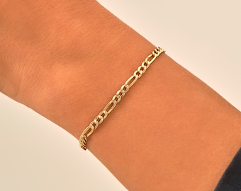 Figaro Chain Bracelet, 14k Gold Mens Womens Bracelet, 3mm Gold Link Chain Bracelet, Minimalist Bracelet, Dainty Stacking Bracelet