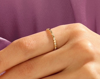 Diamant Lünette Dot Ring | Flache Perle Eternity Band Damen | Winziger runder Diamant-Stapelring | Flacher Kreis Daumen Ring aus 10k 14k 18k Gold