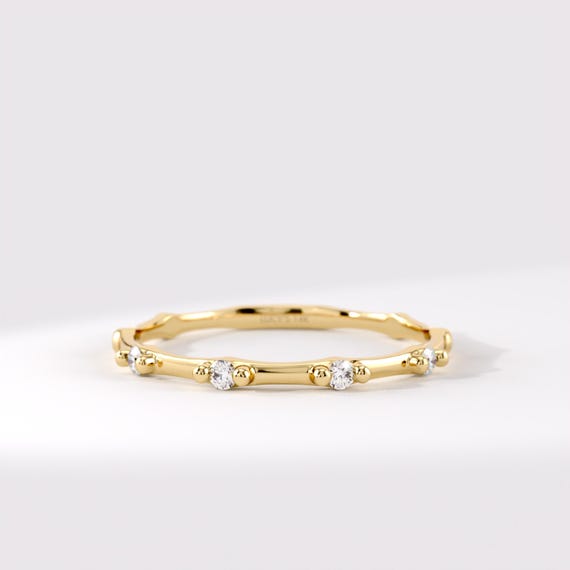 Solid Gold Stacking Ring, Ultra Thin Moissanite Ring Stackable, 10K 14K 18K Real Gold, 1mm Wedding Band, 1/4 Sizes Available