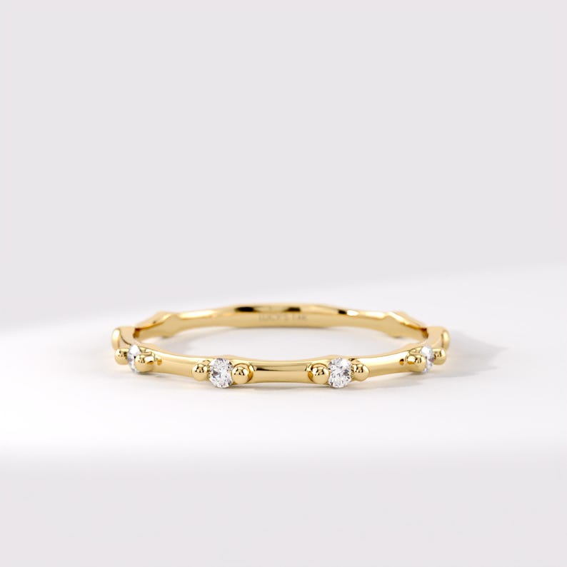Solid Gold Stacking Ring, Ultra Thin Moissanite Ring Stackable, 10K 14K 18K Real Gold, 1mm Wedding Band, 1/4 Sizes Available Bild 1