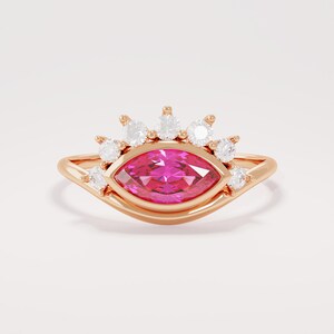 14k Solid Gold Lab Ruby Ring, Evil Eye Ring for Women, Red Ruby Ring, Bezel Ruby Ring, Unique Statement Ring, Third Eye Ring Jewelry Gift Bild 7