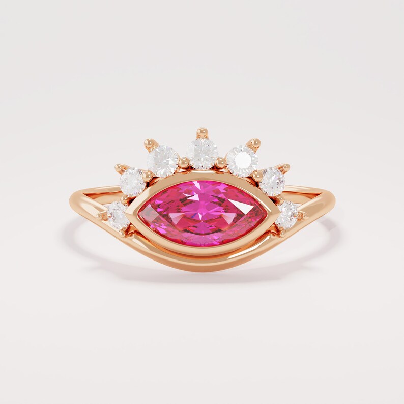 14k Solid Gold Lab Ruby Ring, Evil Eye Ring for Women, Red Ruby Ring, Bezel Ruby Ring, Unique Statement Ring, Third Eye Ring Jewelry Gift Bild 7