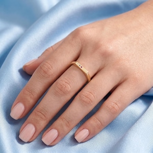 14K Solid Gold Minimalist 3 Gemstone Ring, Dainty Lab Created Gemstone Stacking Ring, Thin Modern Promise Ring for Women, Gift For Her
