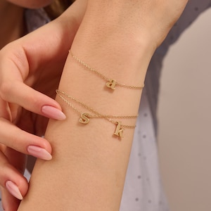 14k Gold Letter Bracelet, Solid Gold Initial Bracelet, Womens Moving Charm Bracelet, Custom Bracelet, Personalized Jewelry Gifts image 1