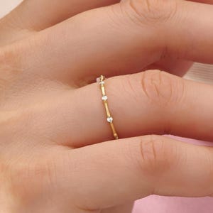 Wedding Band 14K Solid Gold Diamond Dainty Ring, Minimalist Thin Stackable Band, Delicate Promise Jewelry