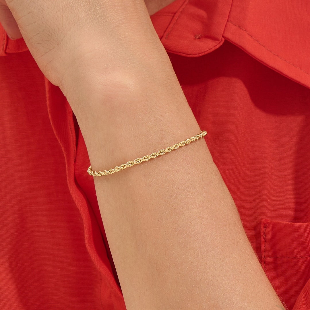 14k Gold Twisted Rope Chain Bracelet, Solid Gold Unisex Bracelet