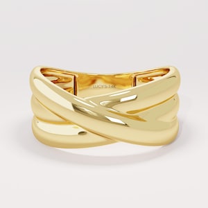 14k Solid Gold Crossover Ring, Chunky Wedding Band Women, Thick Band Ring, 9MM Wide Crossover Ring, Bold X Ring Real Gold Rings for Her