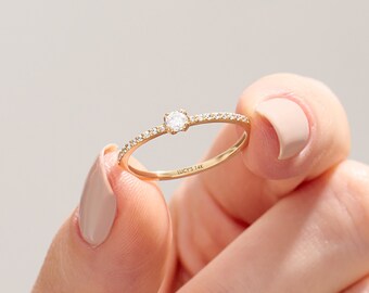 Diamant Verlobungsring - Minimalistischer Solitär Ring für Frauen - Halber Eternity Akzent Versprechensring - 0.30ctw Klassischer Solo Ring in 585 Gold