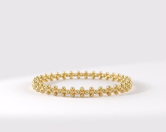 14k Solid Gold Beaded Ring | Minimalist Stacking Band for Women, Dainty Textured Everyday Jewelry