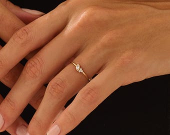 Diamond Marquise Ring, 14K Solid Gold Dainty Natural Diamond Leaf Ring, Minimalist Real Gold Promise Ring, Gift For Her