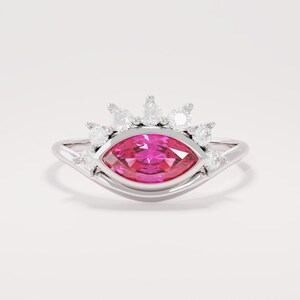 14k Solid Gold Lab Ruby Ring, Evil Eye Ring for Women, Red Ruby Ring, Bezel Ruby Ring, Unique Statement Ring, Third Eye Ring Jewelry Gift Bild 8