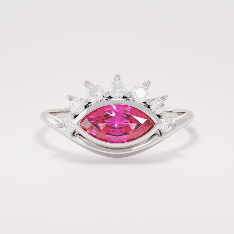 14k Solid Gold Lab Ruby Ring, Evil Eye Ring for Women, Red Ruby Ring, Bezel Ruby Ring, Unique Statement Ring, Third Eye Ring Jewelry Gift Bild 8