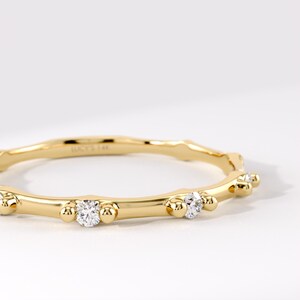 Solid Gold Stacking Ring, Ultra Thin Moissanite Ring Stackable, 10K 14K 18K Real Gold, 1mm Wedding Band, 1/4 Sizes Available Bild 3