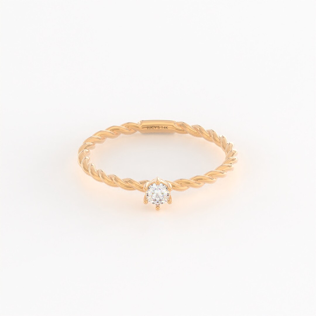 Small Diamond Twisted Solitaire Ring, 14k Solid Gold Promise Ring Women ...