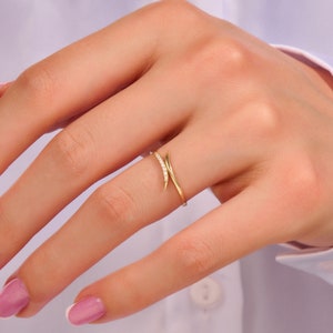 Diamond Wraparound Wave Ring | Delicate Wedding Ring in 14k 18k 10k Solid Gold | Curvy Bypass Stacking Ring Women | Minimal Layering Ring