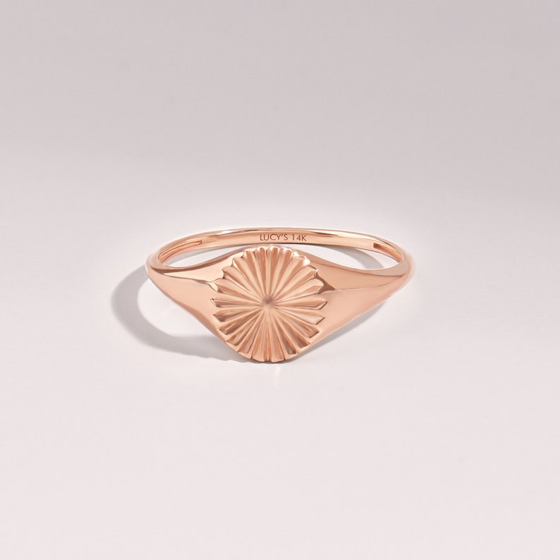 Solid Gold Sun Signet Ring, 14k Sunburst Statement Ring, Minimalist Sunrise Pinky Ring, Dainty Midi Ring For Women, Handmade Jewelry Gifts image 6