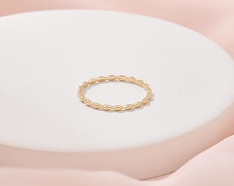 Anello con perline in oro massiccio 14k - Delicato anello minimalista impilabile, sottile anello in oro vero per tutti i giorni