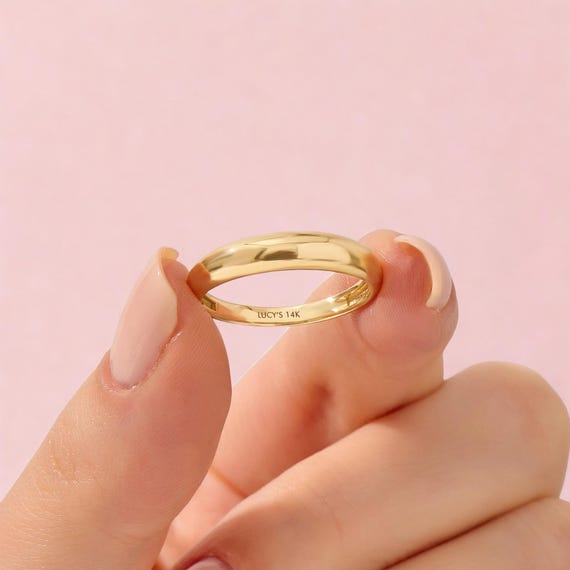14k Solid Gold Minimalist Dome Ring, Chunky Crescent Wedding  display picture 2