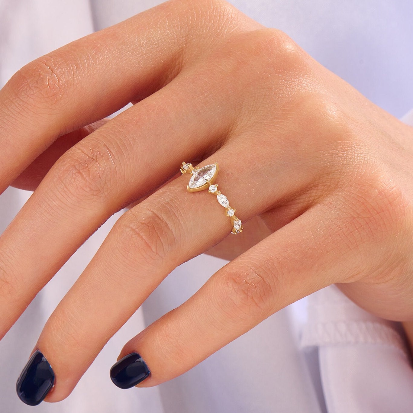 Diamond Marquise Promise Ring Art Deco Marquise Solitaire Ring