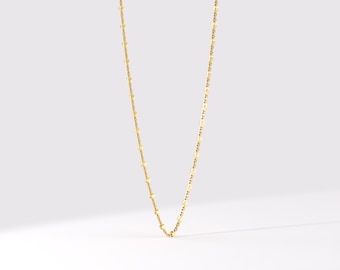 14k Solid Gold Beaded Chain Necklace – Dainty Handmade Link Choker, Layering Pendant Chain