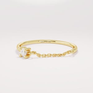 14k Solid Gold Open Chain Ring with Diamond Accent Minimalist Link Band for Women Dainty Stacking Gold Everyday Gift Jewelry for Girlfriend