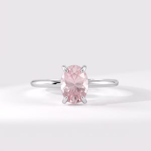 Pink Quartz Ring, Gold Engagement Ring for Women, 14k Solid Gold Solitaire Ring, Oval Pink Gemstone Ring, January Birthstone Proposal Ring image 7