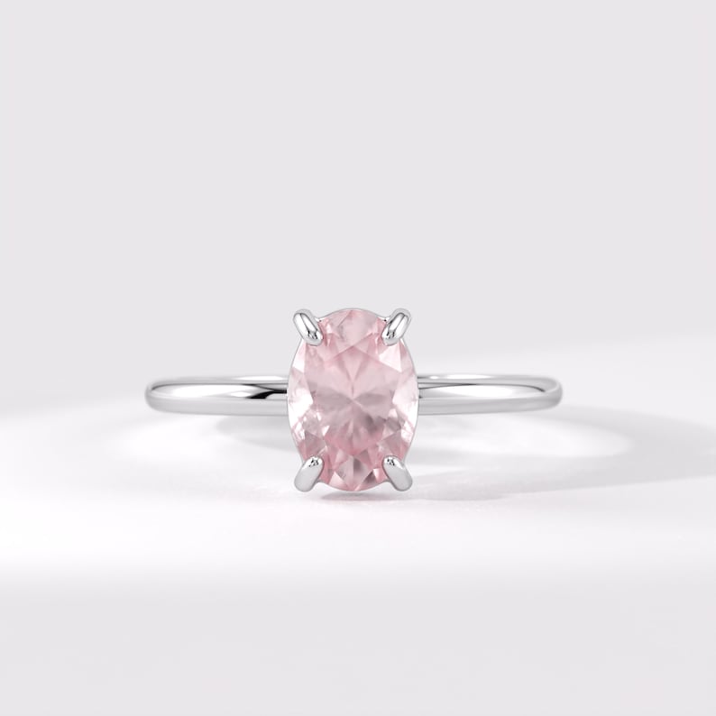 Pink Quartz Ring, Gold Engagement Ring for Women, 14k Solid Gold Solitaire Ring, Oval Pink Gemstone Ring, January Birthstone Proposal Ring image 7