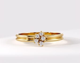 Cluster Diamond Wedding Band, 14K Solid Gold Floral Ring, Natural Diamond Flower Band for Women, Dainty Bridal Anniversary Gift Ring