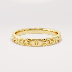 14k Solid Gold Leaf Wedding Band • Handmade Floral Ring • Minimalist Nature-Inspired Commitment or Anniversary Gift for Him or Her