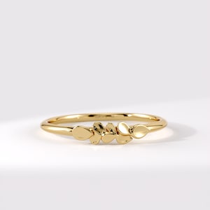 Gouden bladring 14 karaats massief goud, delicate bladvormige ring voor dames, minimalistische, op de natuur geïnspireerde stapelring, botanische trouwring