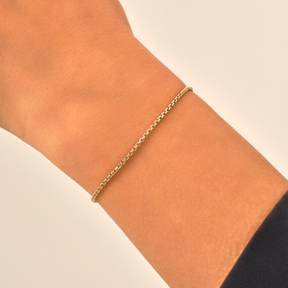 14k Solid Gold Box Chain Bracelet 