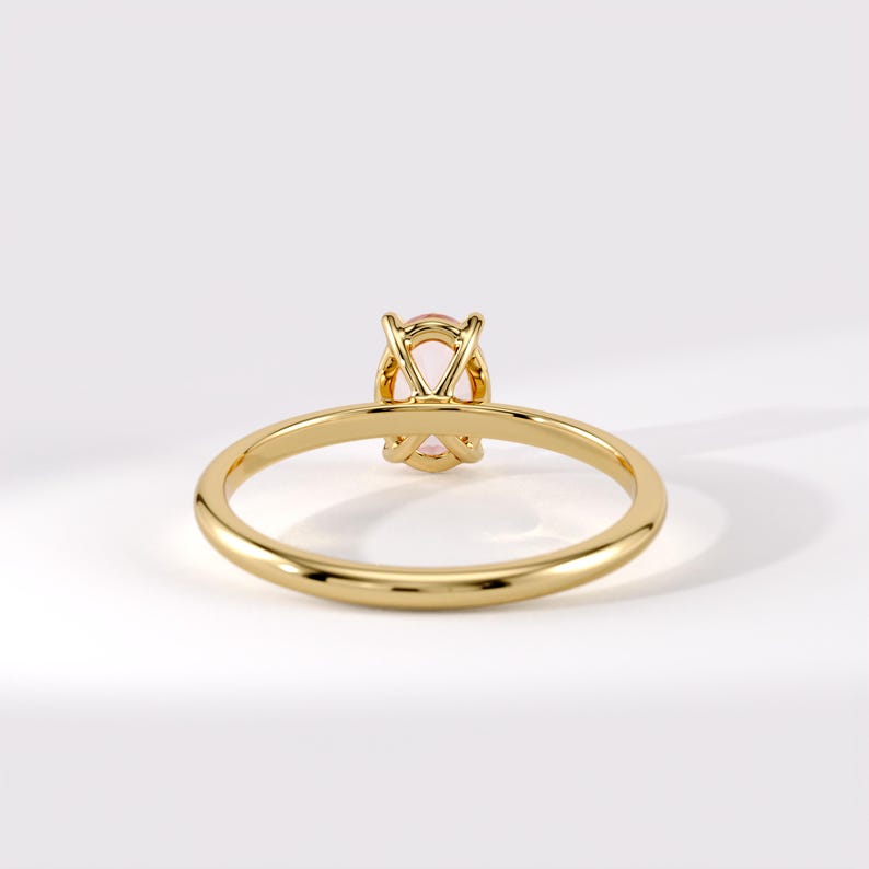 Pink Quartz Ring, Gold Engagement Ring for Women, 14k Solid Gold Solitaire Ring, Oval Pink Gemstone Ring, January Birthstone Proposal Ring image 9
