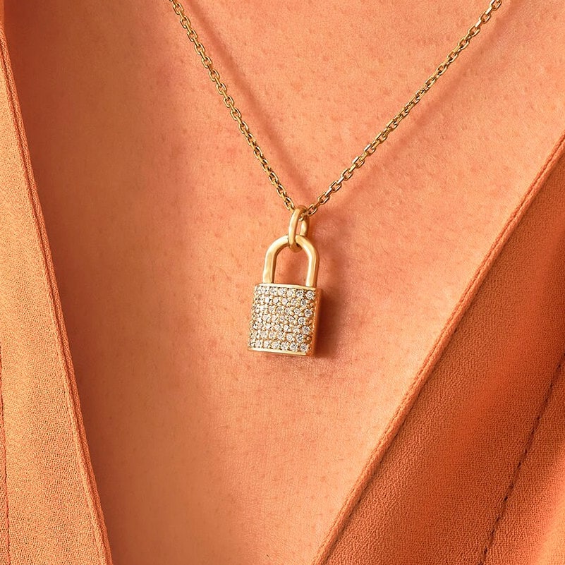 Large Lock Diamond Pendant – Loraida Jewelry