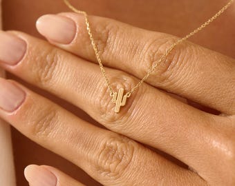 Gold Cactus Necklace, 14K Solid Gold Desert Plant Necklace, Dainty Southwest Charm Necklace, Tiny Botanical Jewelry, Gift For Her