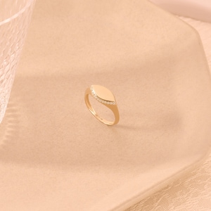 Diamond Pave Marquise Signet Ring 14k 18k 10k Solid Gold Statement Ring Unique Pinky Ring Women Engraved Graduation Ring Midi Ring image 6